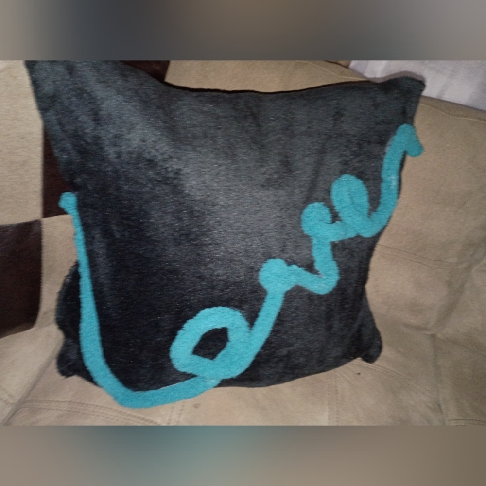 Decorative Black Pillow with Teal 'Love' Appliqué - Home Accents